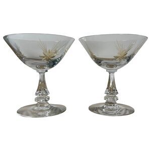 Tiffin-Franciscan Jupiter Amber Gold Stars Sherbert Glasses - Set of 2
